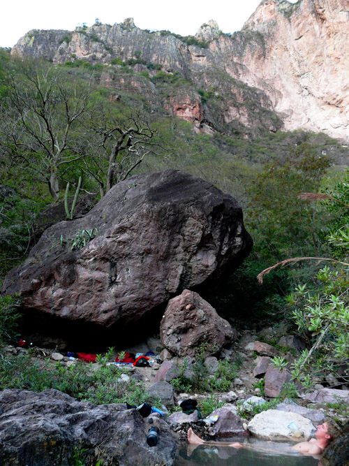 Upper hot springs; boulder campsite
